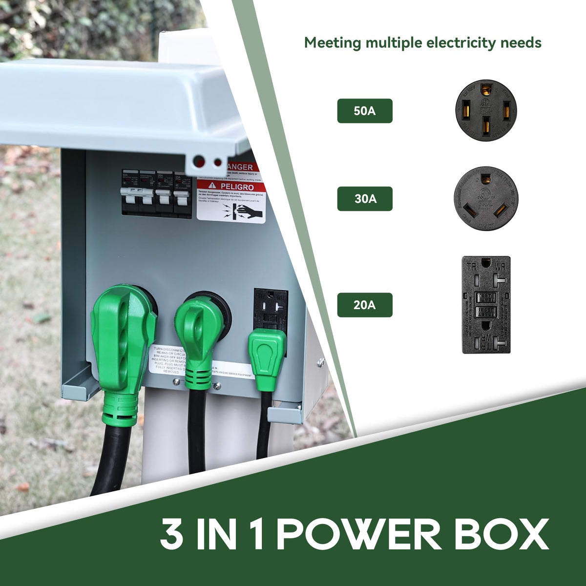 RVGUARD 20 30 50 Amp RV Temporary Power Outlet Panel with Breaker, Type 3R