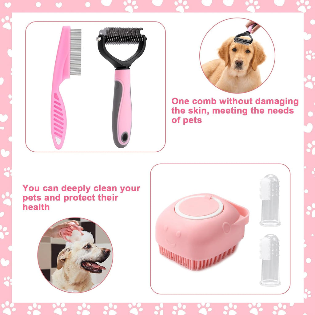 8 Pcs Dog Grooming Kit with Self Cleaning Tools: Nail Clipper, Flea Comb, Shampoo Brush, Shedding Brush, Dematting