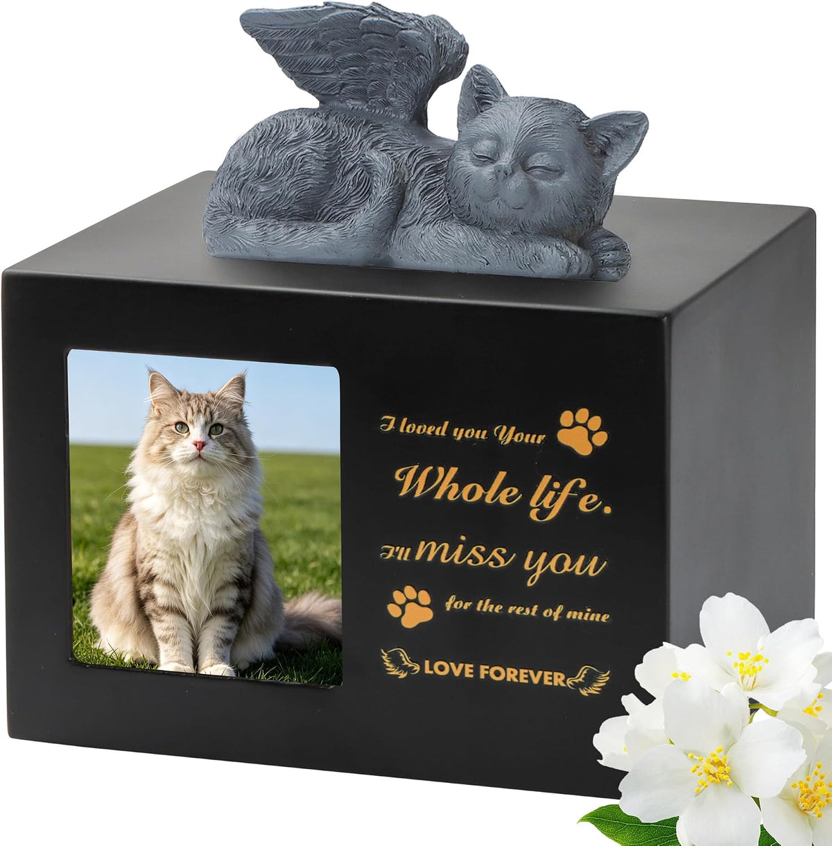 Pet Urn for Cat Ashe, Black Wooden Keepsake for Hair