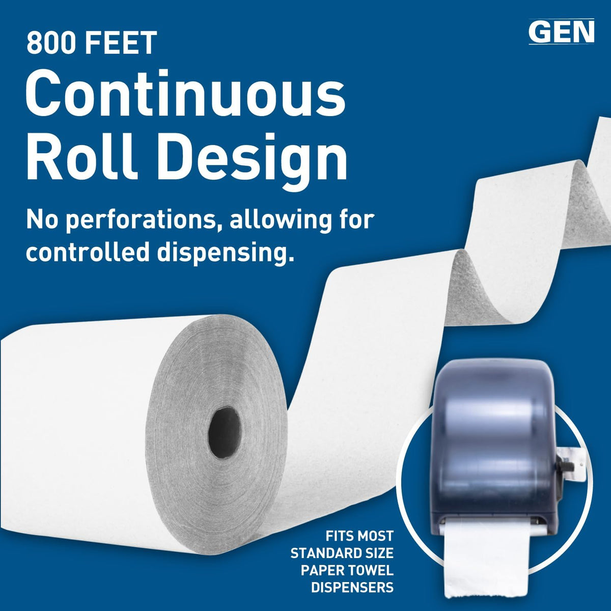 Hardwound Roll Towels - White, 8-Inch x 800 ft, 6 Rolls/Carton