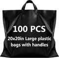 100 Pack 20" x 20" Large Black Plastic Shopping Bags with Handles