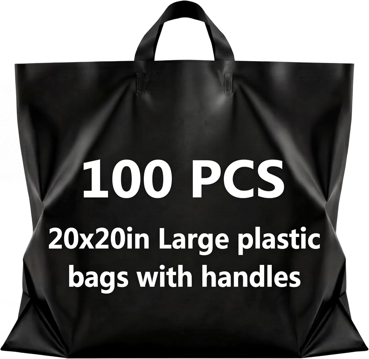 100 Pack 20" x 20" Large Black Plastic Shopping Bags with Handles