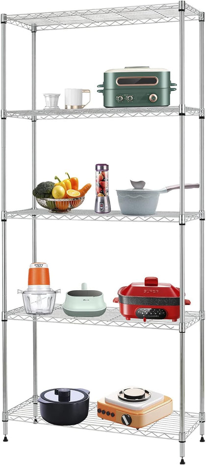 14" D×24" W×60" H Wire Shelving Unit Metal Commercial Shelf with 5 Tier Layer Rack Strong Steel for Restaurant Garage