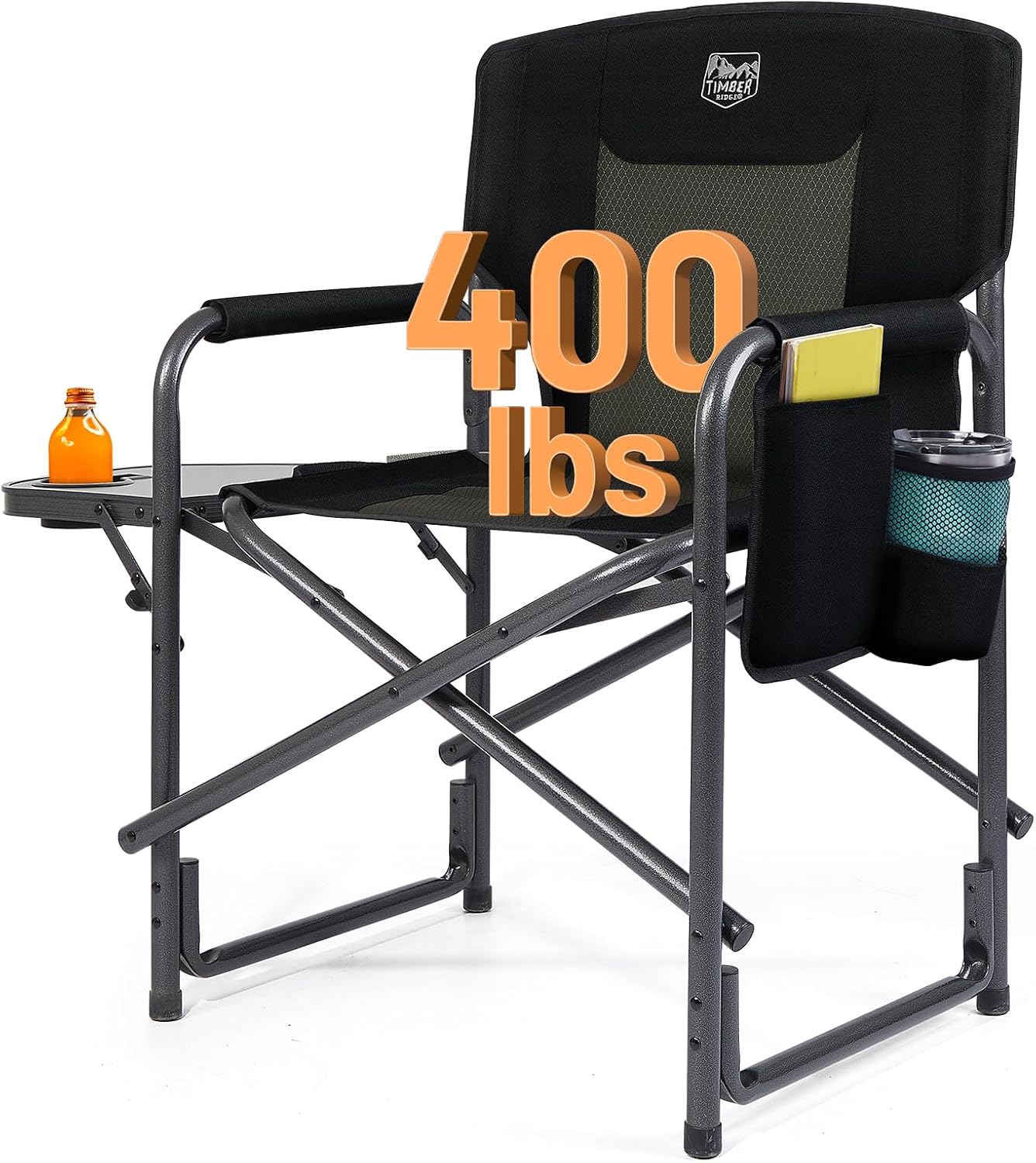 Aluminum Oversized Camping Chair, Support 400lbs | Lightweight Directors Chair Foldable with Side Table Detachable
