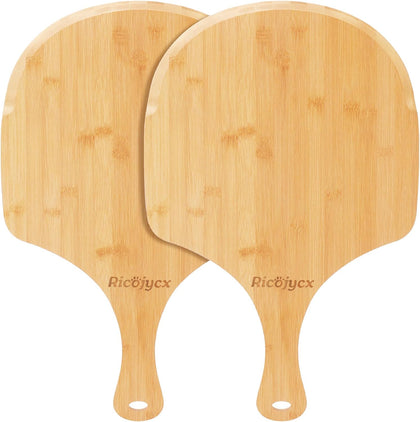 Pizza Peel Set of 2, 14 Inch Natural Bamboo Pizza Paddle – Non-Stick Wooden Pizza Board for Oven, Cutting Board &