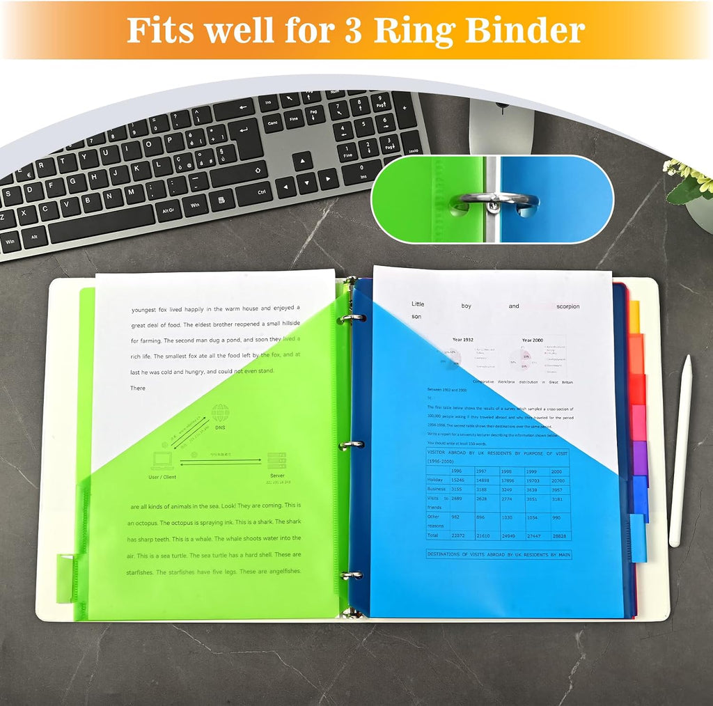 8-Tab Dividers for 3 Ring Binder, 24 Count Binder Dividers with Pockets, Subject Dividers, 3-Hole Plastics Sheets