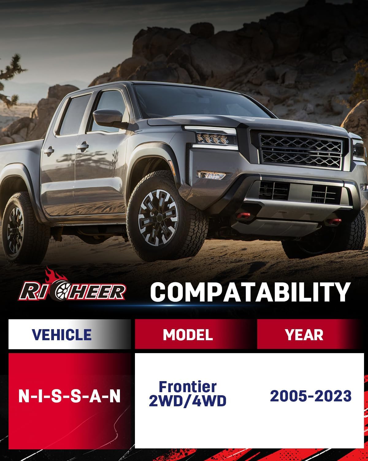 Richeer 3" Front and 2" Rear Leveling Kits for 2005-2023 Frontier 2WD 4WD