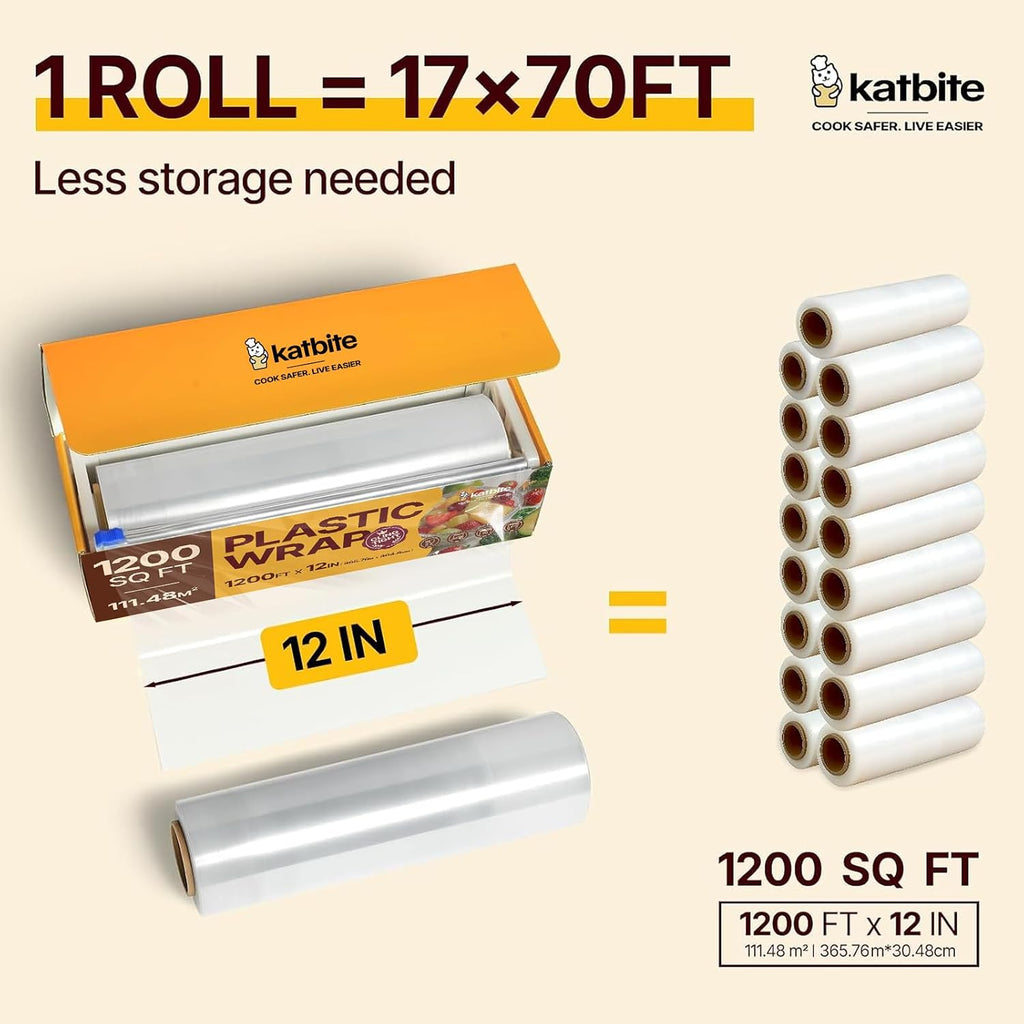 Plastic Wrap with Slide Cutter, 12 in x 1200 sq ft Cling Wrap