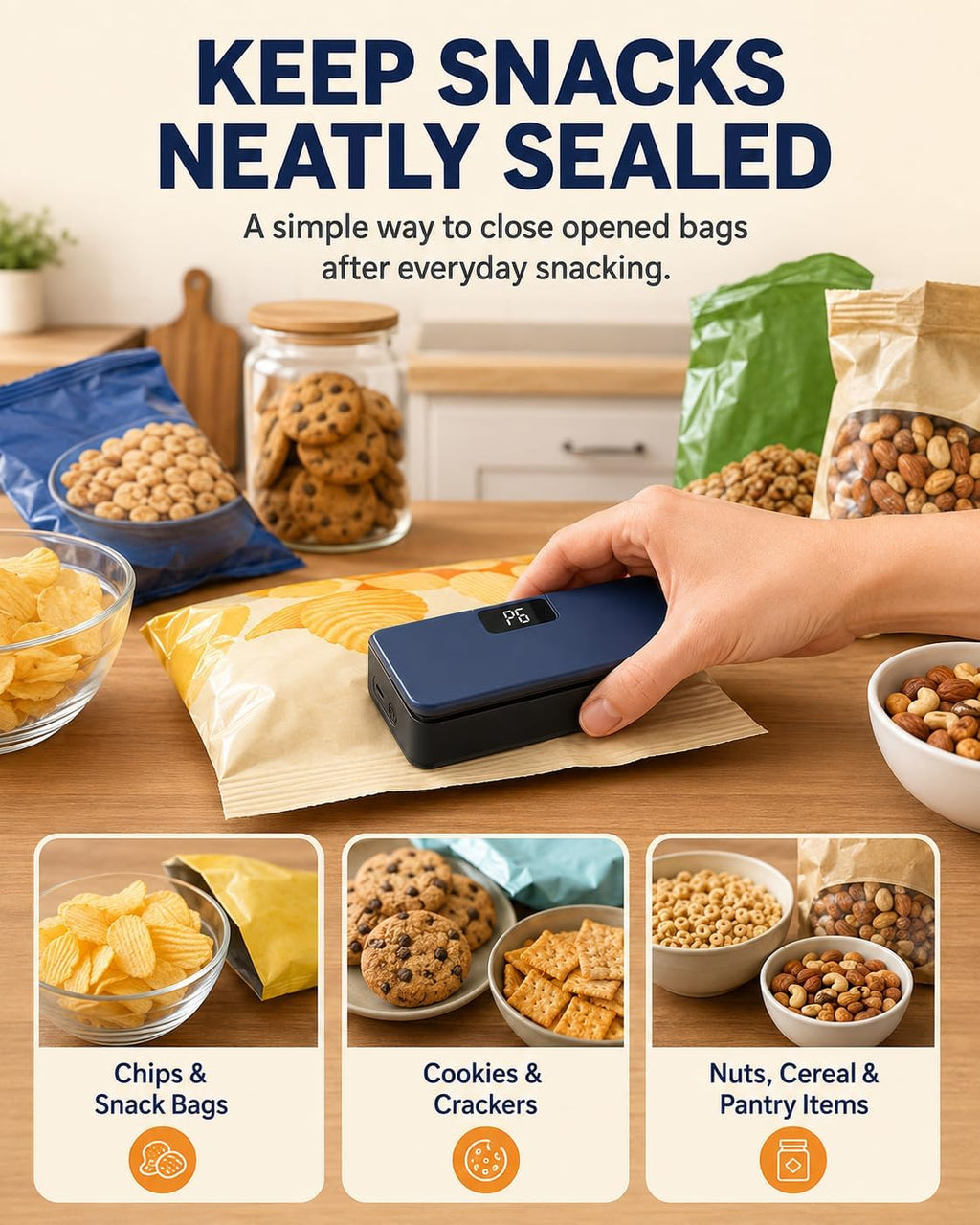 Bag Sealer Mini Chip Heat Press and Seal Magnetic Fridge Resealer Snap Machine for Rechargeable Handheld Refri