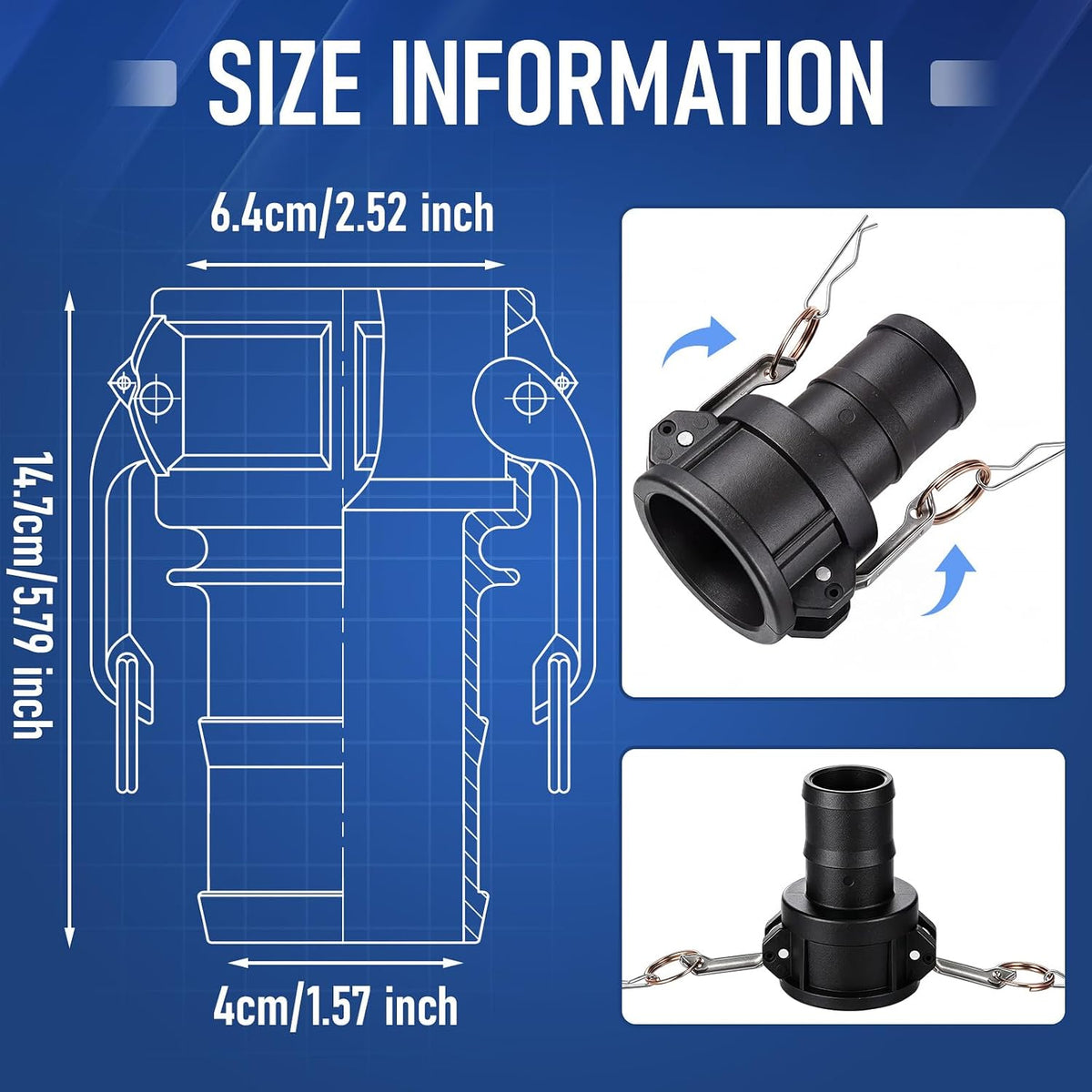 4 Pack 2'' Polypropylene Camlock Fittings, Standard Type C