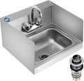 NSF 17" x 15" Hand Sink, Stainless Steel Wall Mount, Side Splashes