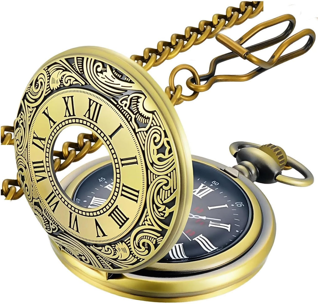 Vintage Pocket Watch Roman Numerals Scale Quartz Pocket Watches with Chain Christmas Graduation Birthday Gifts