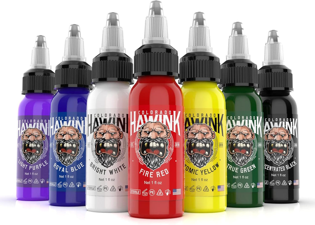 Tattoo Ink - 7 Color 1oz(30ml) Vegan-Friendly USA Standard Pigment Ink Professional Use, Organic, Vegan, Bold