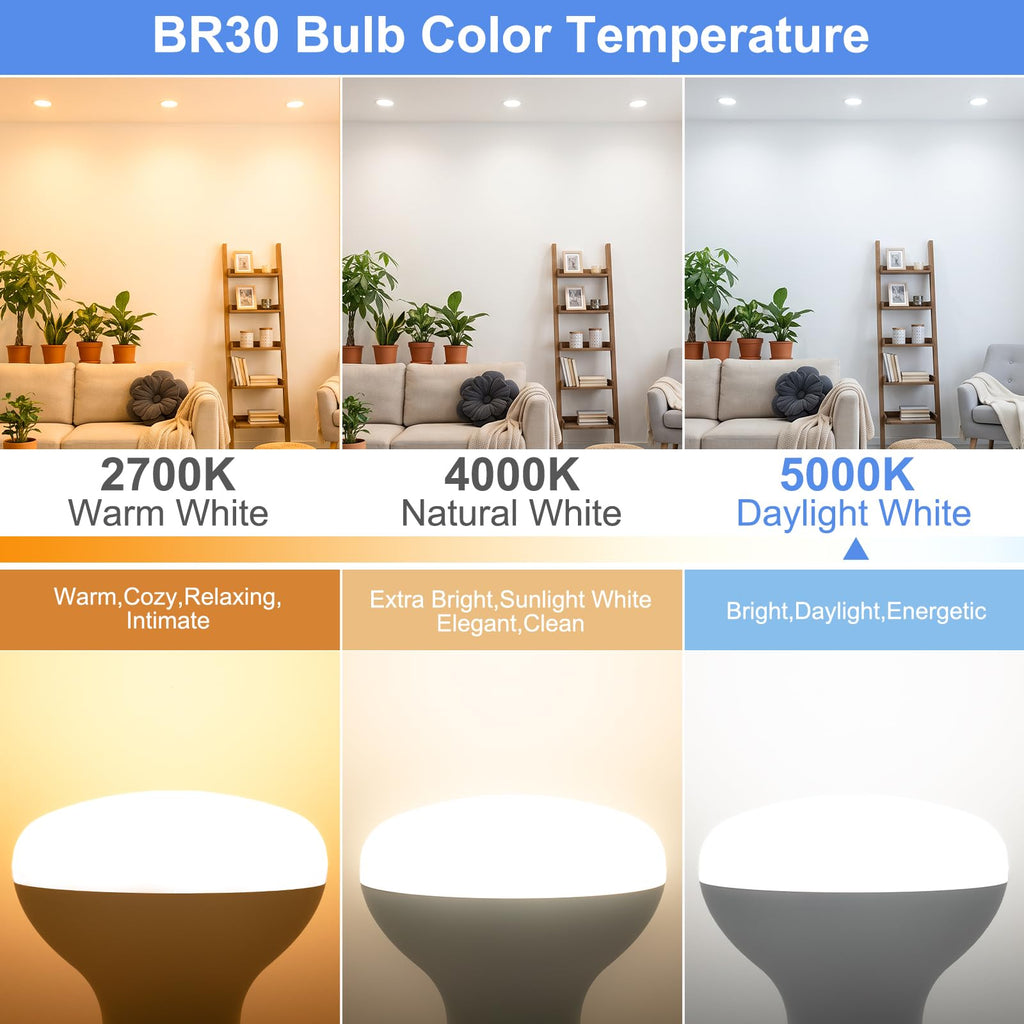 BR30 LED Flood Light Bulbs 65W Equivalent Dimmable E26 5000K Daylight