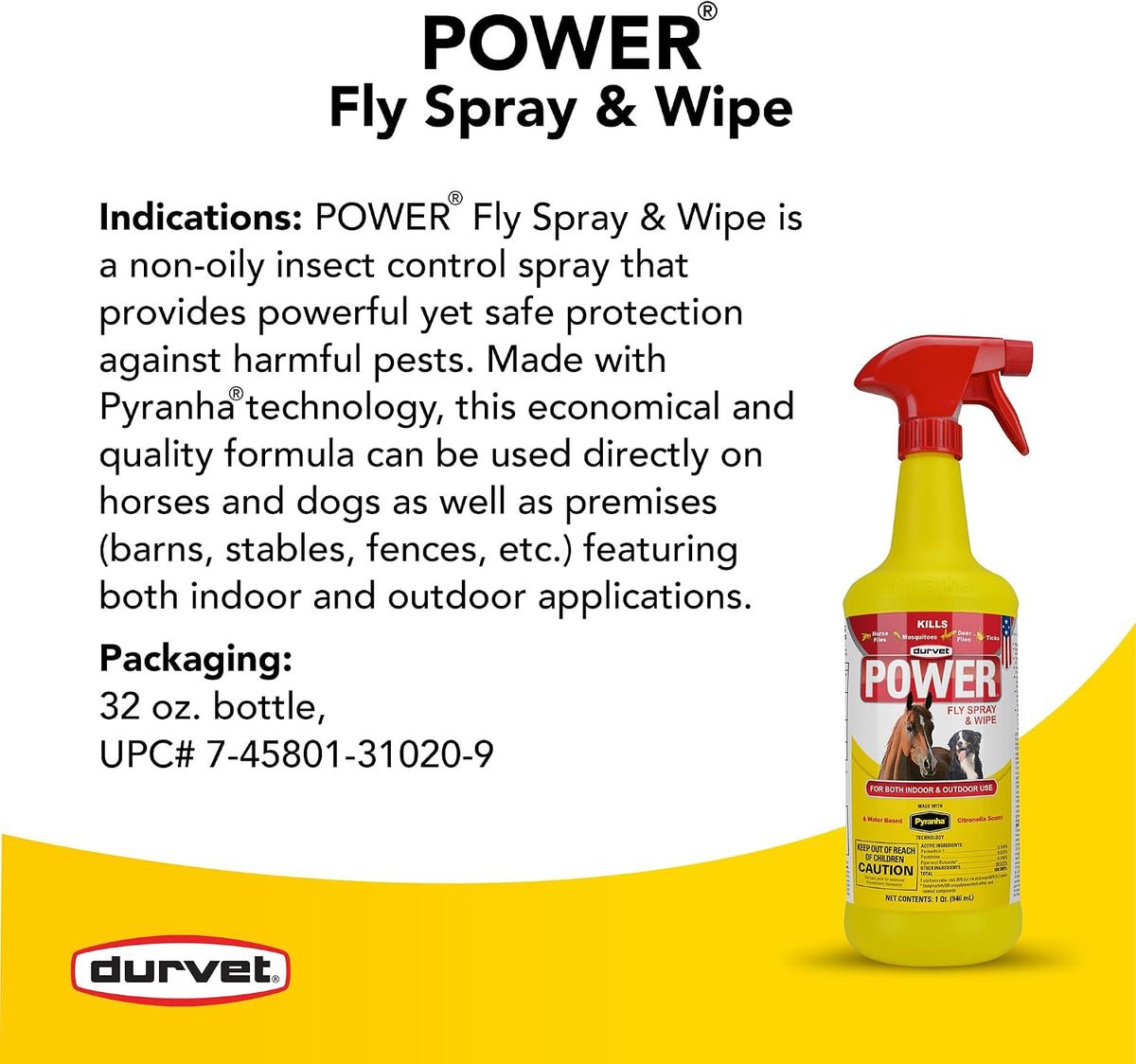 Fly 003-1020 698903 Power Fly Spray and Wipe for Horses, 32 oz