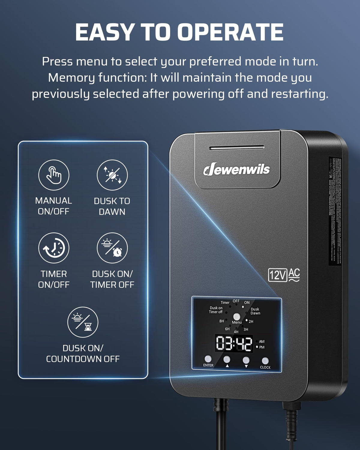 DEWENWILS 200W Low Voltage Transformer with Photocell Sensor & Timer