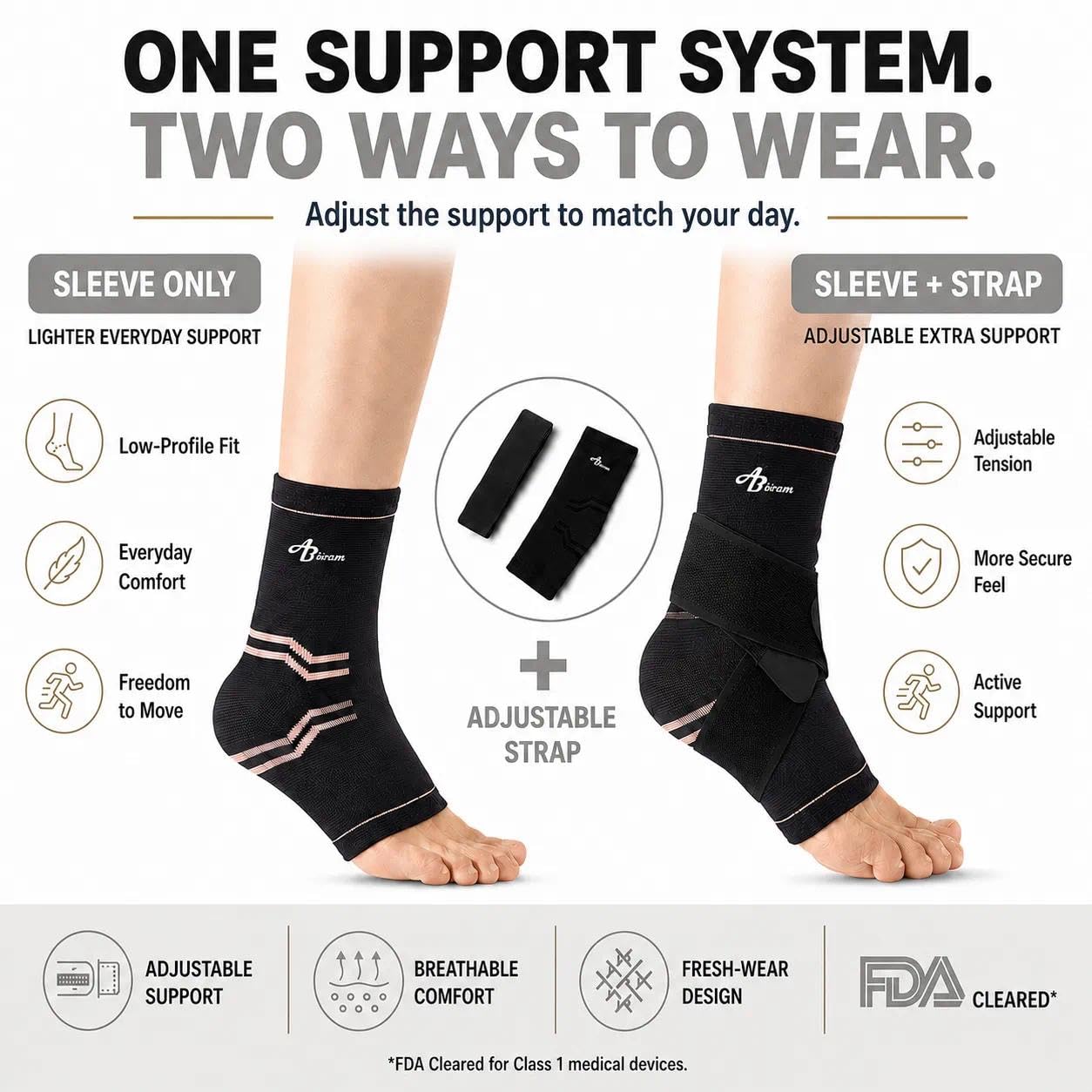 Breathable Ankle Brace Compression Sleeve with Adjustable Strap