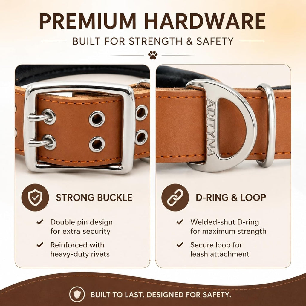 Studded Leather Dog Collar for Large Dogs, Adjustable 19-24"