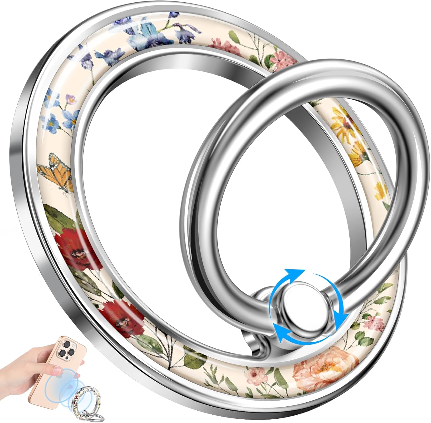 Magnetic Phone Ring Holder with MagSafe - Magnetic Phone Grip MagSafe Ring Holder Magnet Removable Cell Phone Stand