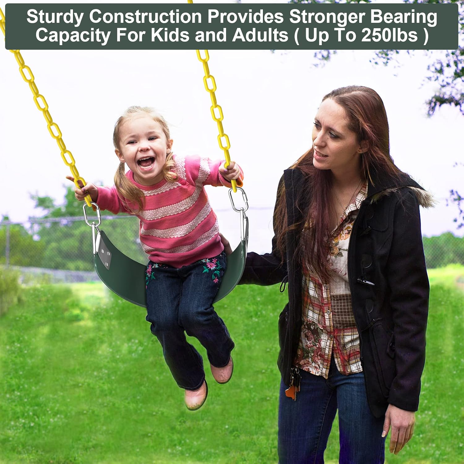 Swing Seat, 30.4 x 6 x 0.27 Inch Yard Swing for Kids & Adults with Metal Triangle Ring - Green(113KG /250LB Weight