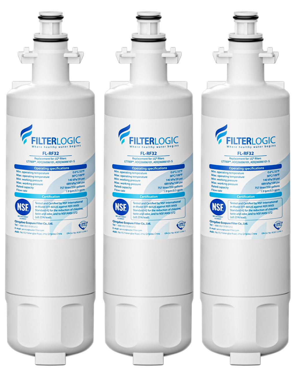 ADQ36006101 Water Filter, Replacement for LG LT700P, 3 Pack