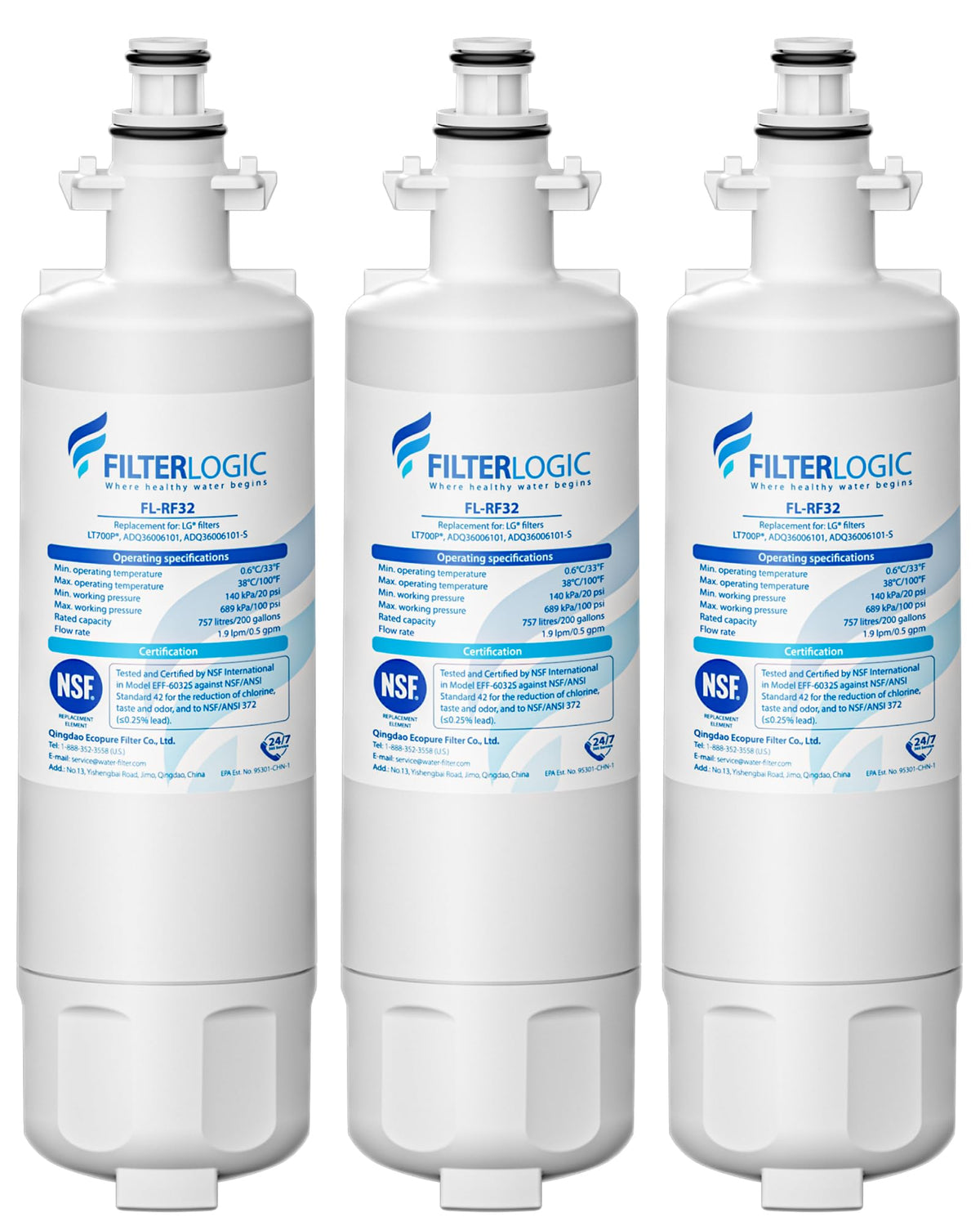 ADQ36006101 Water Filter, Replacement for LG LT700P, 3 Pack