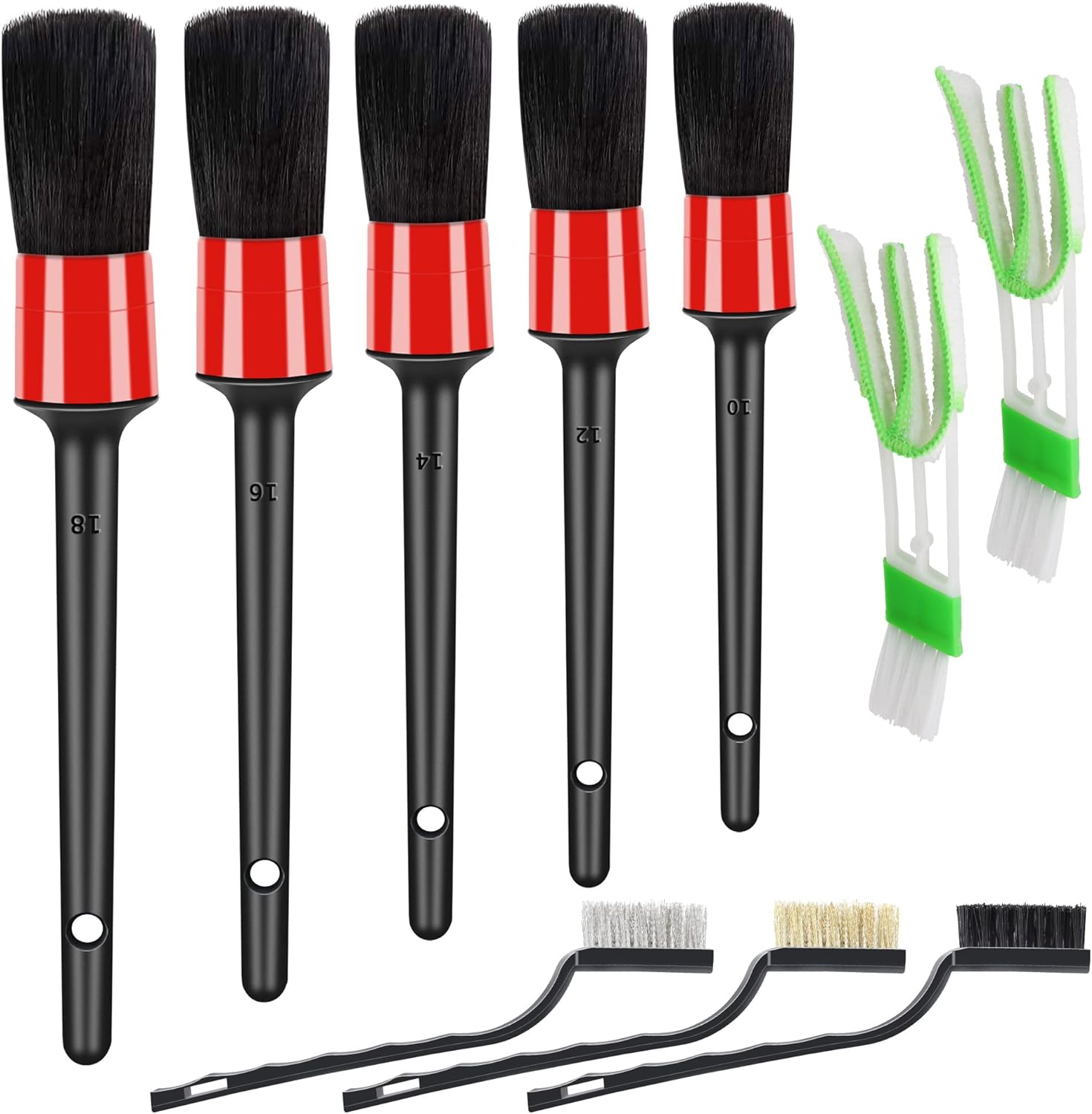 10pcs Auto Car Detailing Brush Set Car Interior Cleaning Kit Includes 5 Boar Hair Detail Brush,3 Wire Brush, 2 Air