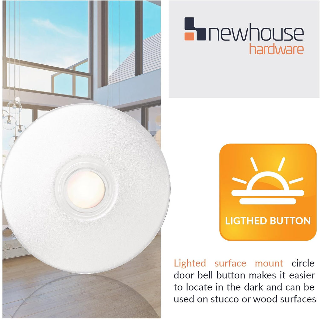Lighted Round Door Chime Button White WH5WL, White Doorbell Button for Refits or Home Improvement, Wired Doorbell
