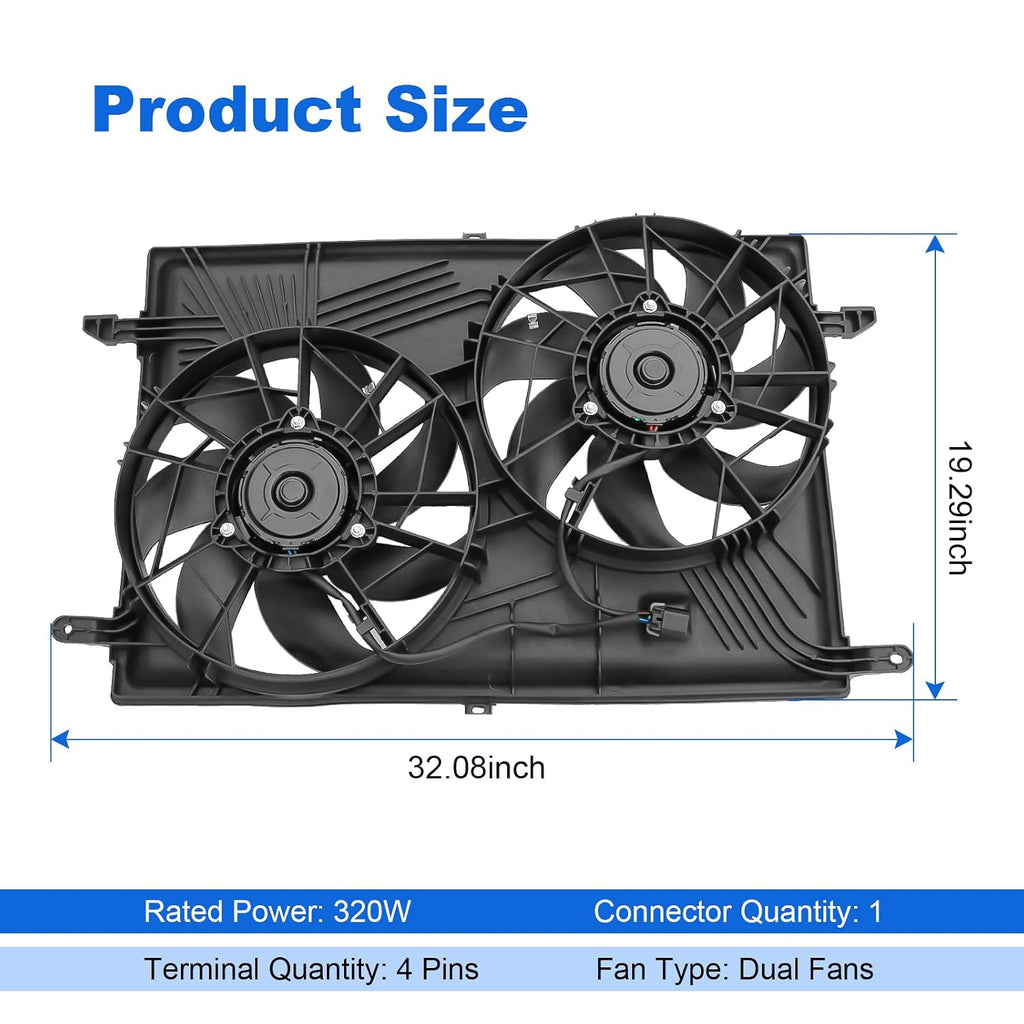 Engine Dual Radiator Cooling Fan Assembly 25927026 Replacement for Chevrolet Traverse 2009-2017 Replacement for GMC Acadia 2007-2017 V6 3.6L Electric Radiator Condenser Replaces 621-390 20972760