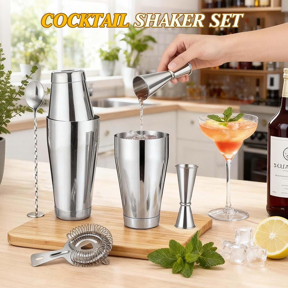 Cocktail Shaker Set,Boston Shaker 15Pc Drink Shaker Bartending Kit