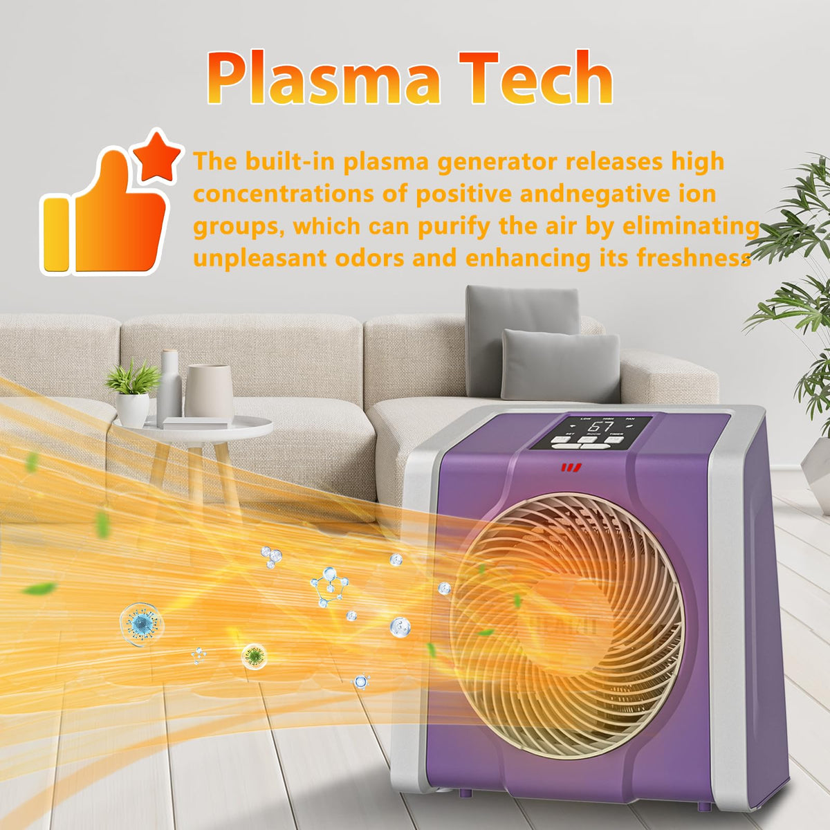 Space Heater with Remote, Digital Display with Thermostat, Violet