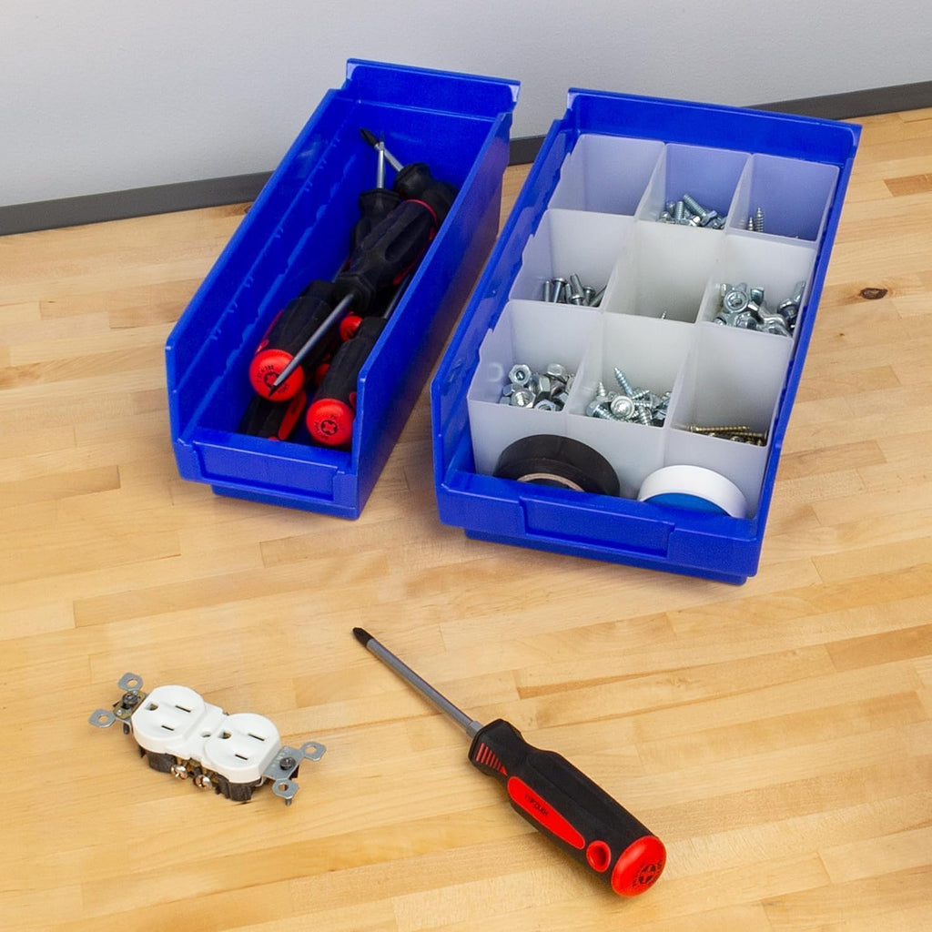 Heavy Duty Plastic Shelf Bins, 12"x 4"x 4", Blue, 24-Pack