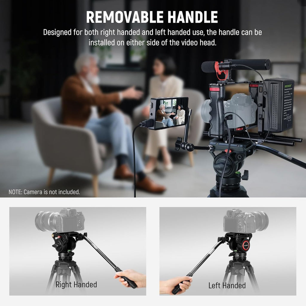 Video Tripod with Fluid Head, Heavy Duty Aluminum Compact Portable Camera Tripod Stand for DSLR Camcorder Compatible