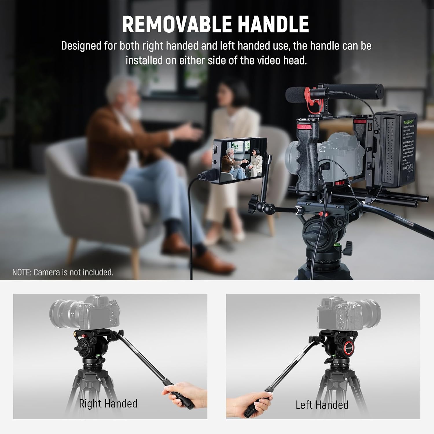 Video Tripod with Fluid Head, Heavy Duty Aluminum Compact Portable Camera Tripod Stand for DSLR Camcorder Compatible