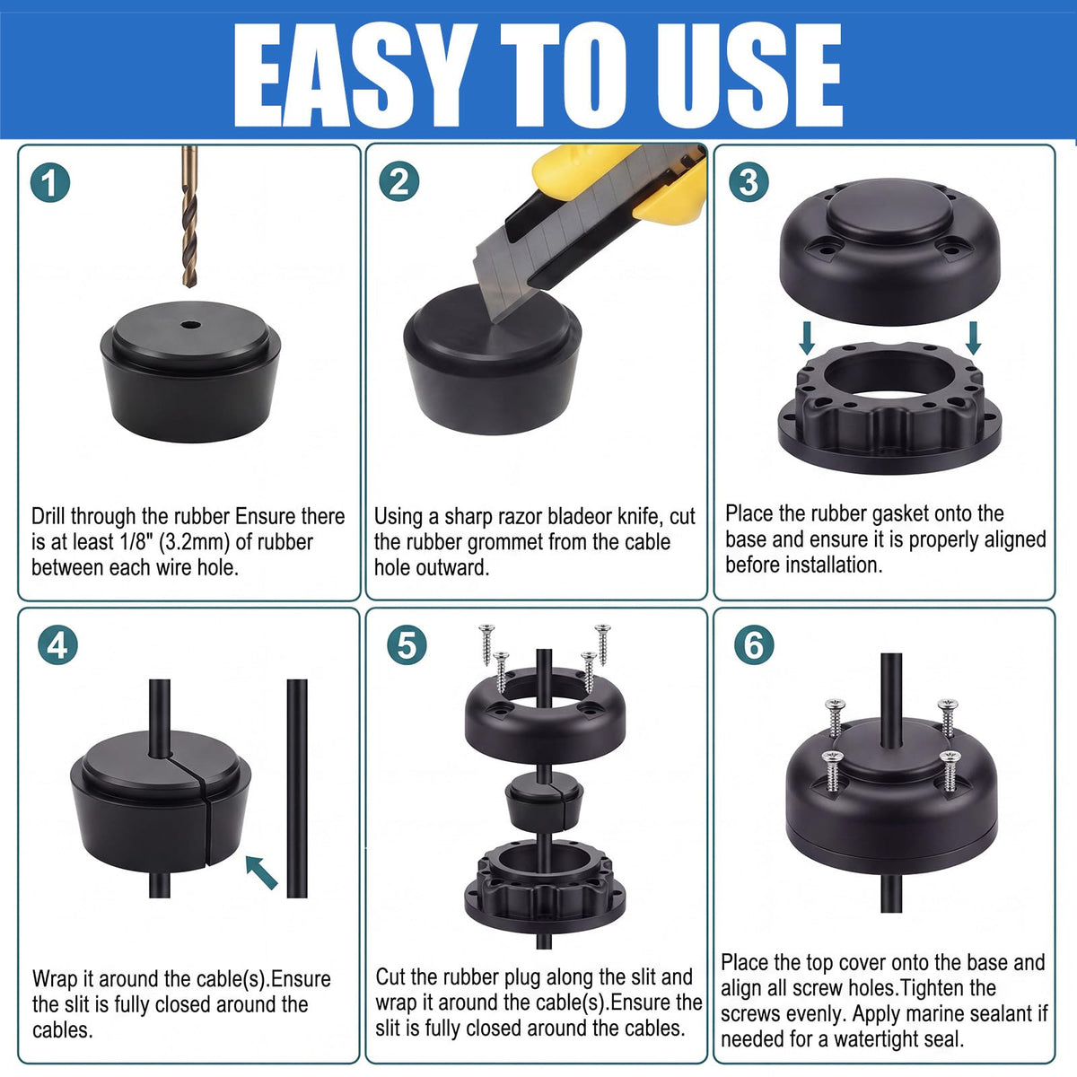 2 Set Round Cable Gland Waterproof Cable Pass Through for Marine