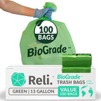 Biodegradable 13 Gallon Trash Bags | 100 Count | Green