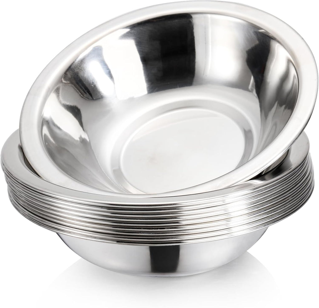 10 Pack Small Stainless Steel Bowls, 6 1/2 Inch Wide Kitchen Metal Bowl with Flat Base, 3/4 Quart Prep Bowls for Meal