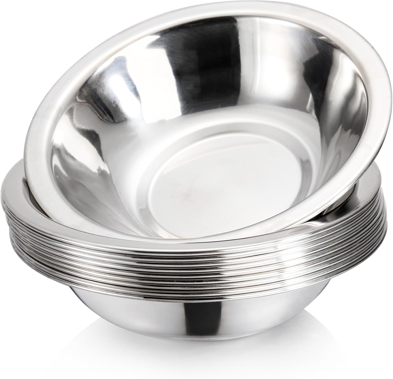 10 Pack Small Stainless Steel Bowls, 6 1/2 Inch Wide Kitchen Metal Bowl with Flat Base, 3/4 Quart Prep Bowls for Meal
