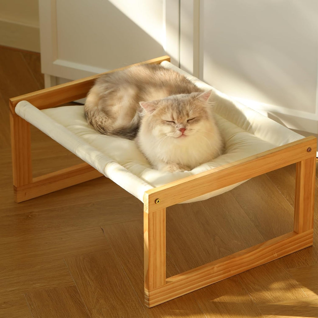 Cat Bed Hammock, Cozy Velvet Cat Couch for Indoor Cats, Raised Wooden Cats Perch, 21 Inch Pet Sofa, Outdoor Dog Beds