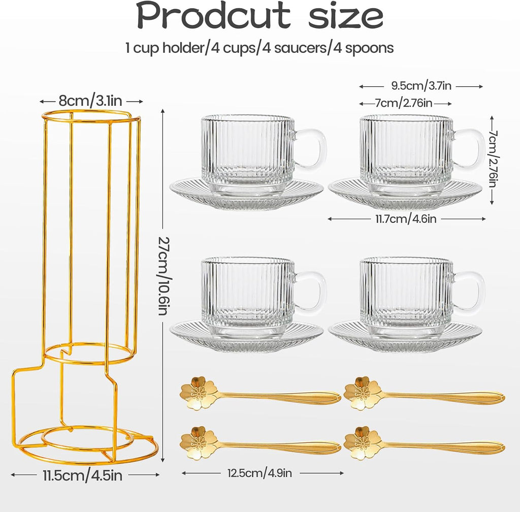 5.4 oz Espresso Cups Set of 4,Stackable Clear Glass Small Coffee Cup Set