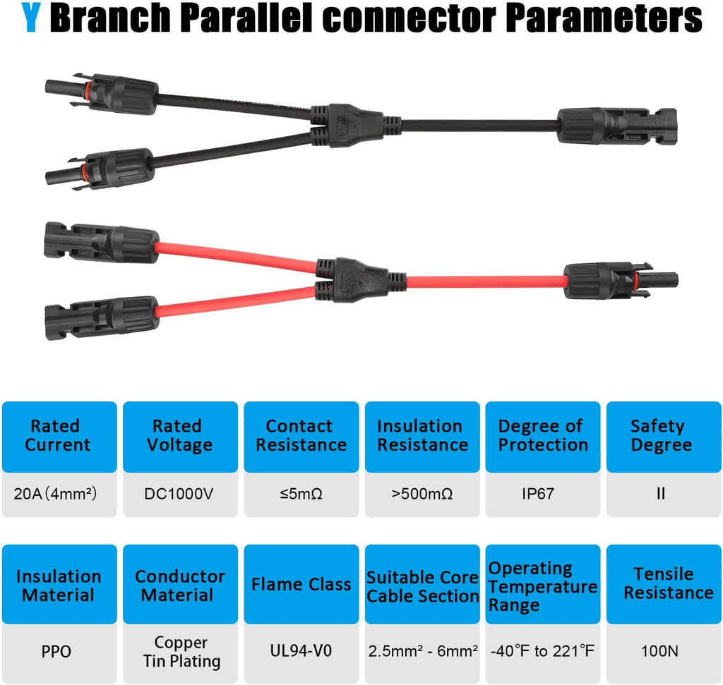 MC4 Solar Panel Connectors 1 Pair 2 to 1 Solar Y Branch Connector 6 Pairs Male & Female Solar Cable Connectors