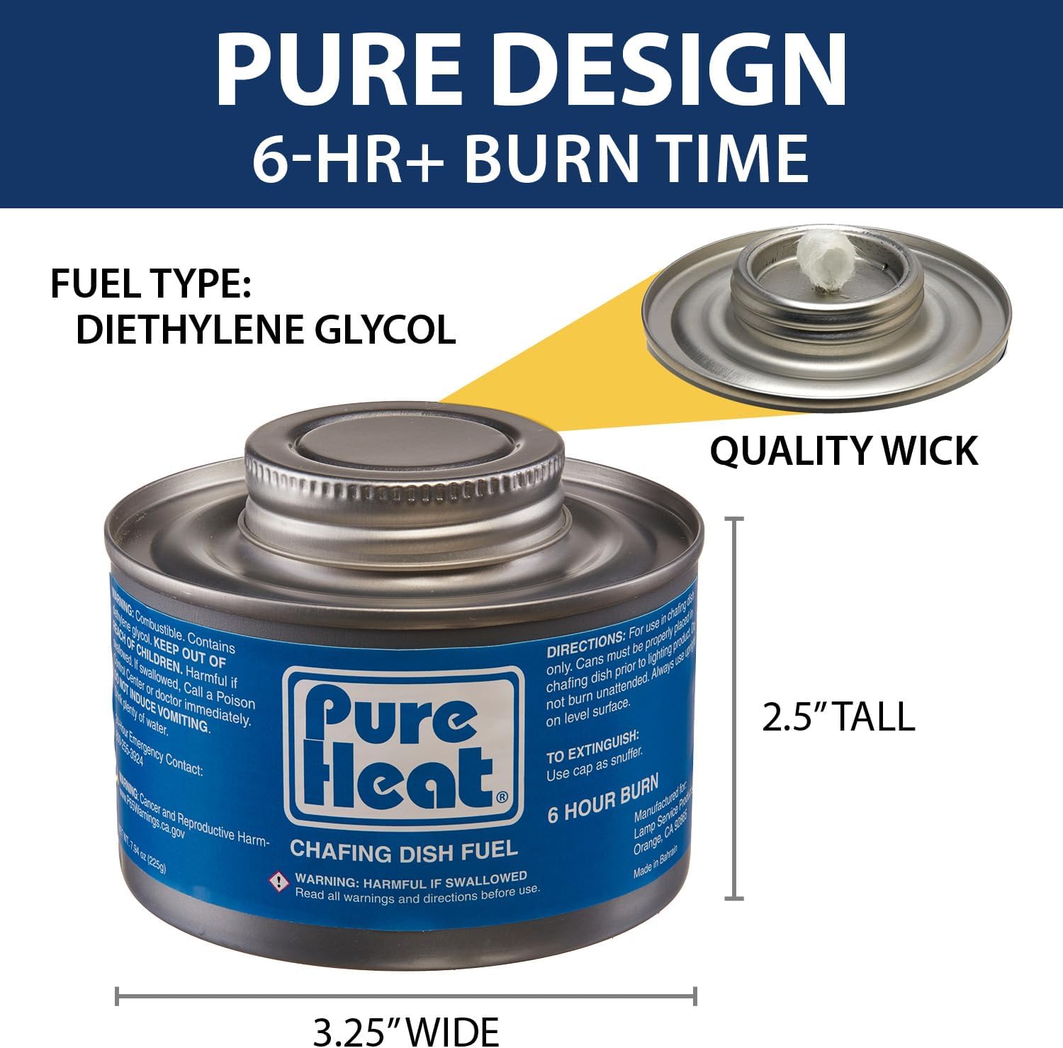 6-Hour Chafing Fuel Cans (12 Pack) - Resealable Burner Fuel - Food Warmer Cans for Chafing Dishes - Canned Heat