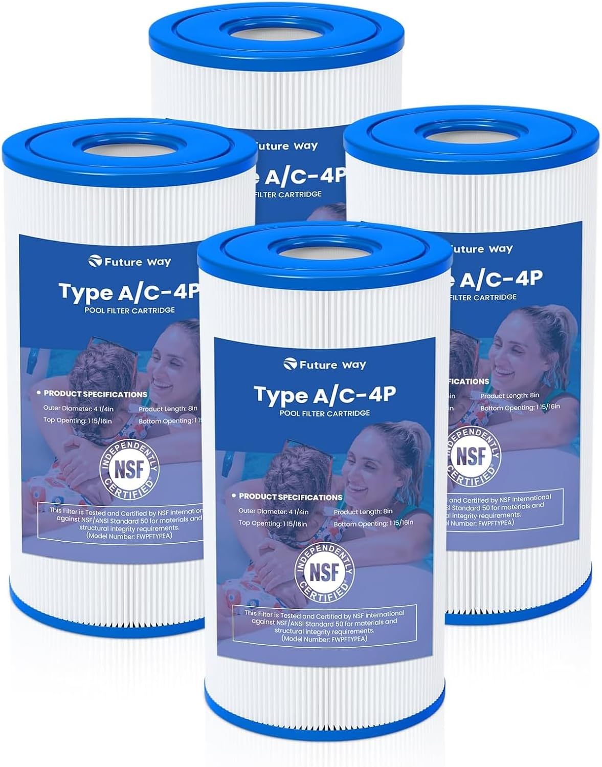 4 Pack Type A or C Pool Filter Cartridge Replacement for Intex 29000E/59900E & 1000/1500/530 GPH Filter Pump, Fits