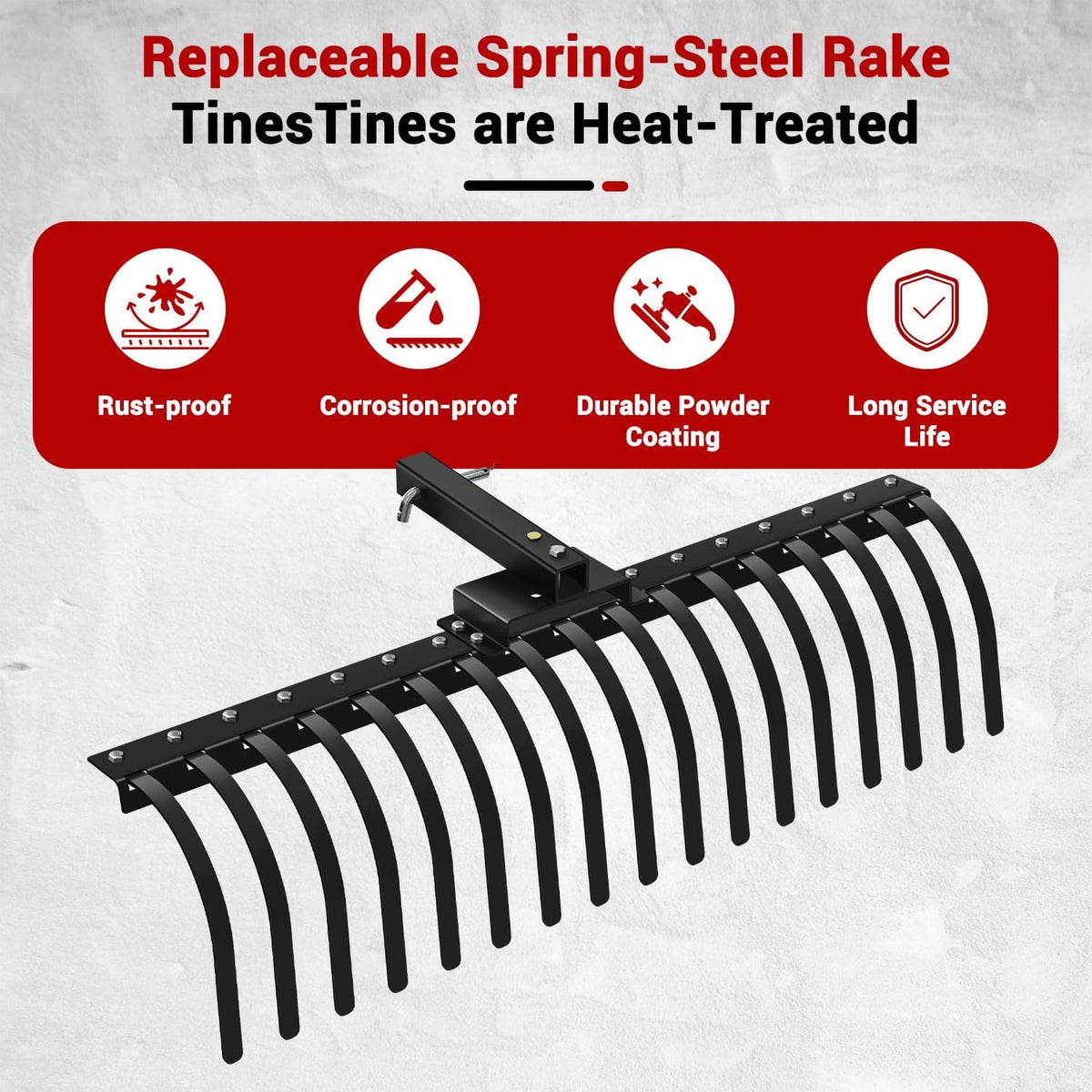 48 Inch Tow Behind Landscape Rake, Black Durable Tractor Rake with 2 Inch Receiver Fit for Lawn Tractor ATV UTV, All