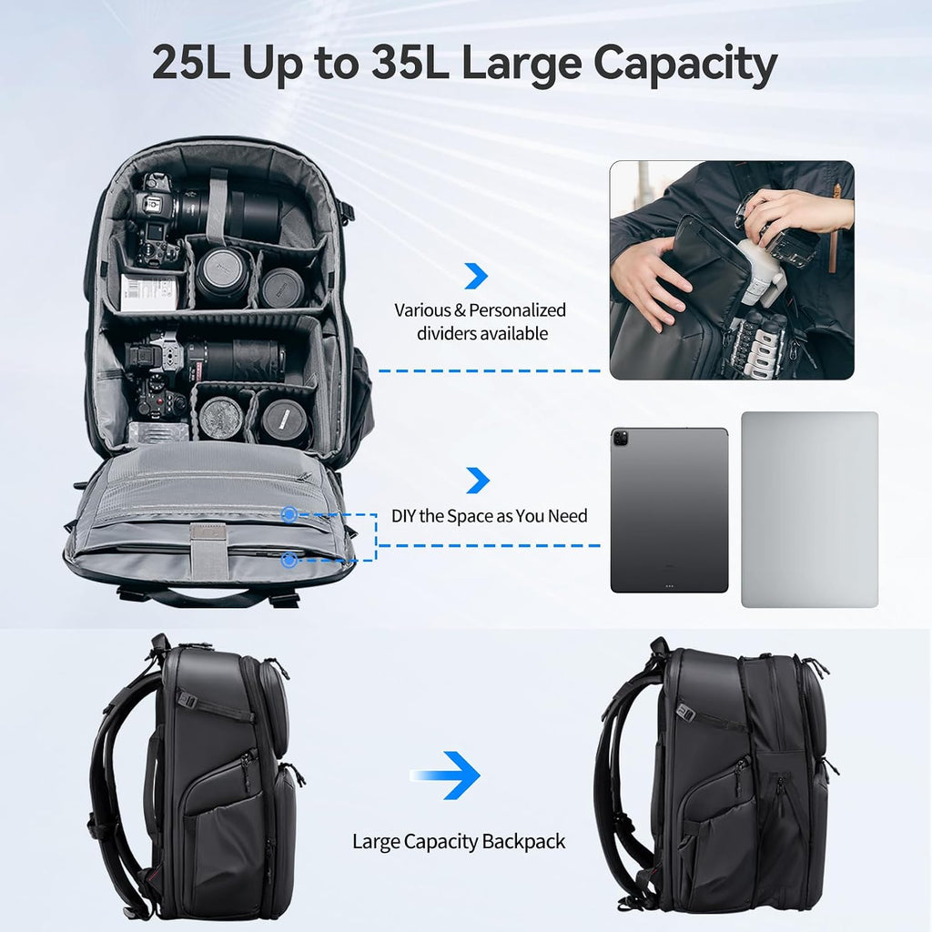 ULANZI BP10 Hardshell Camera Backpack 35L for DSLR Professional Photography Video Accessories Travel Tripod Strorage