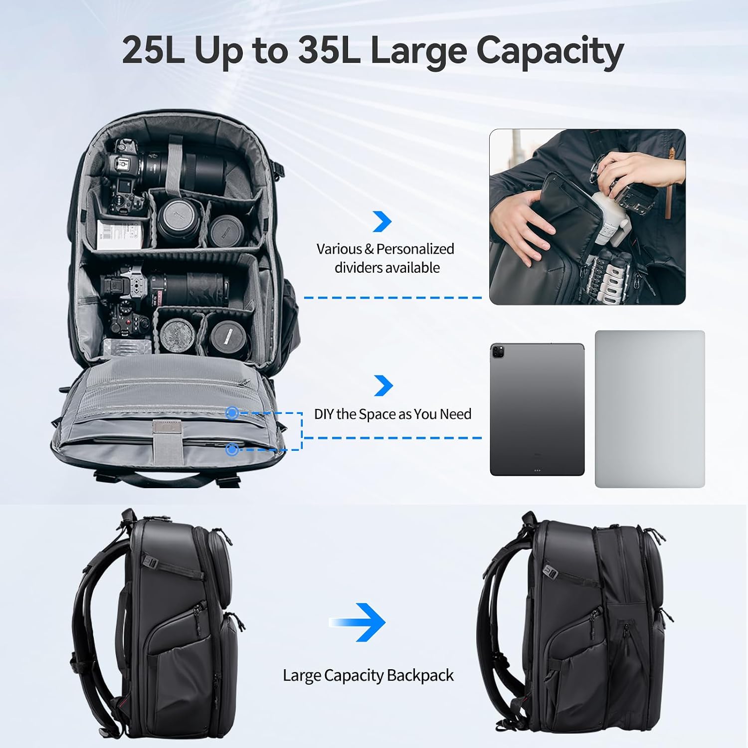 ULANZI BP10 Hardshell Camera Backpack 35L for DSLR Professional Photography Video Accessories Travel Tripod Strorage