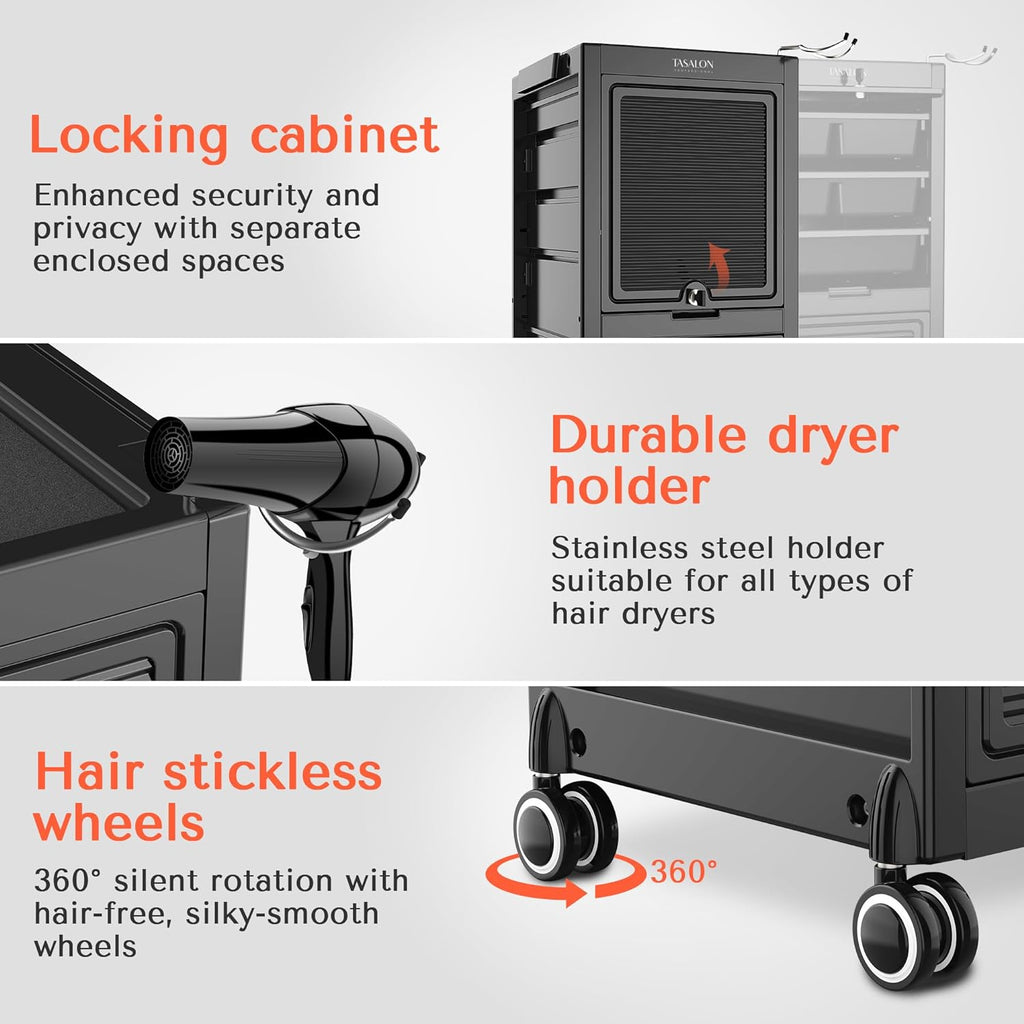 Lockable Salon Trolley Cart with Wheels and 6 Drawers & 2 Bucket | Versatile Salon Cart for Hair Stylist, Salon