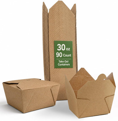 30 oz Kraft Paper Pack of 90 Fold to Go Containers