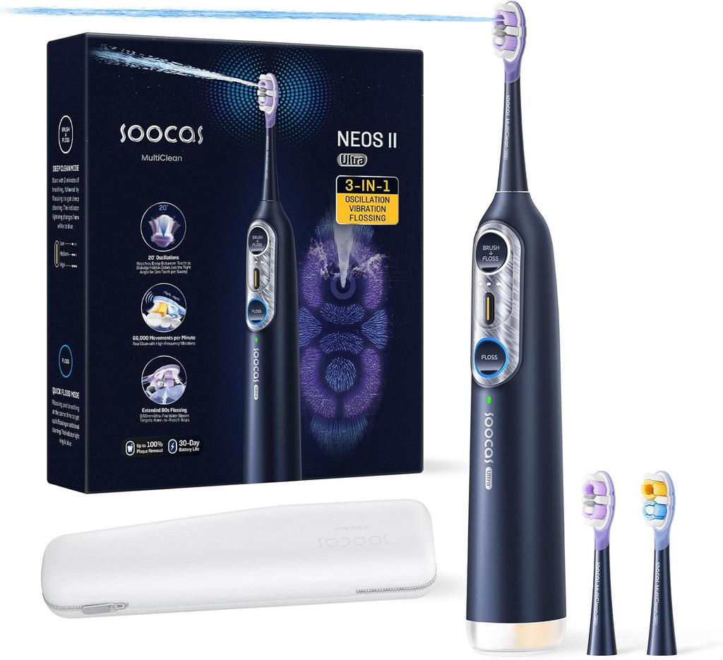 NEOS II Ultra – Electric Toothbrush with Water Flosser Combo, 3-in-1: Flosses, Vibrates and Oscillates, Flossing