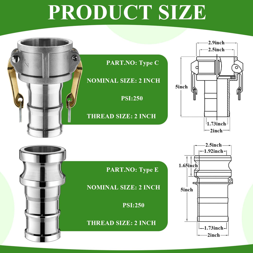 Innconee 4 Set 2 Inch Camlock Fittings Type C&E